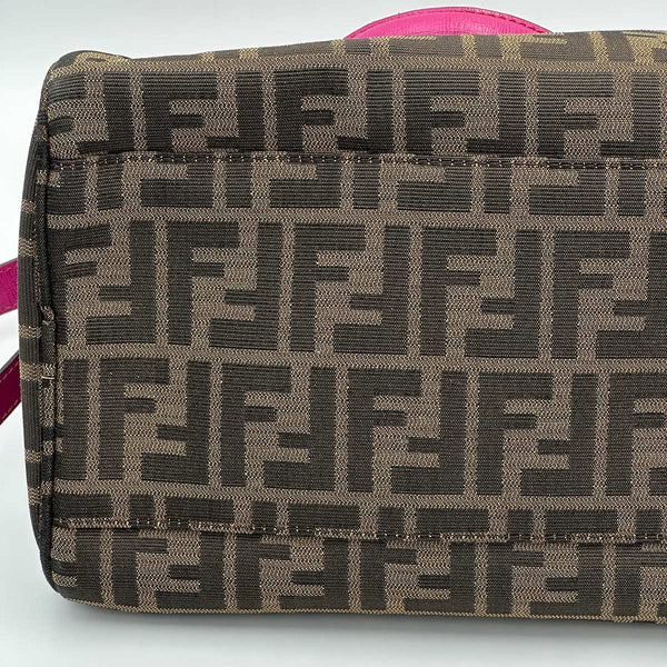 Fendi Forever Bauletto Boston Bag Tobacco Zucca Print With Magenta Leather Trim