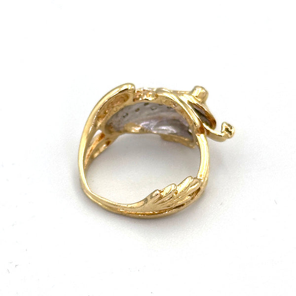 14k Yellow Gold Frog Ring with Diamonds and Sapphire