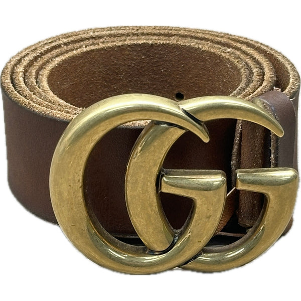 Gucci GG Marmot Wide Belt - Brown Faded Leather