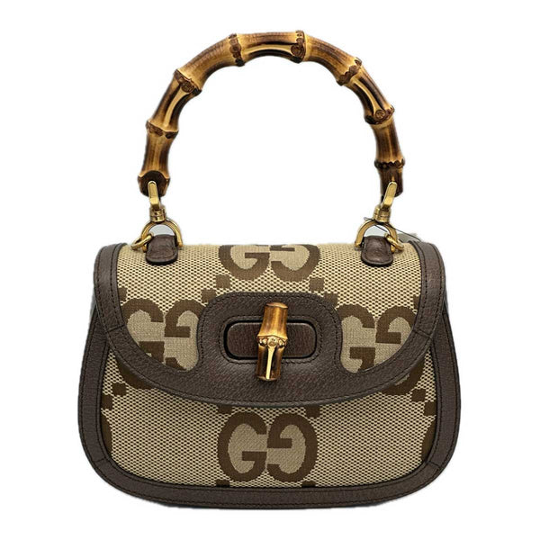 Gucci Bamboo 1947 Top Handle Bag Jumbo GG Canvas Small