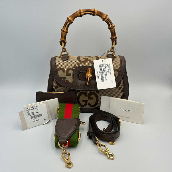 Gucci Bamboo 1947 Top Handle Bag Jumbo GG Canvas Small