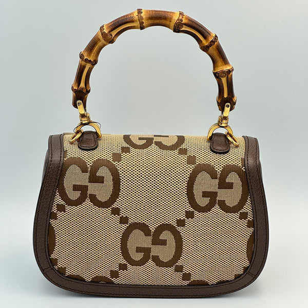 Gucci Bamboo 1947 Top Handle Bag Jumbo GG Canvas Small