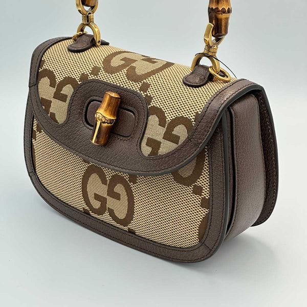 Gucci Bamboo 1947 Top Handle Bag Jumbo GG Canvas Small