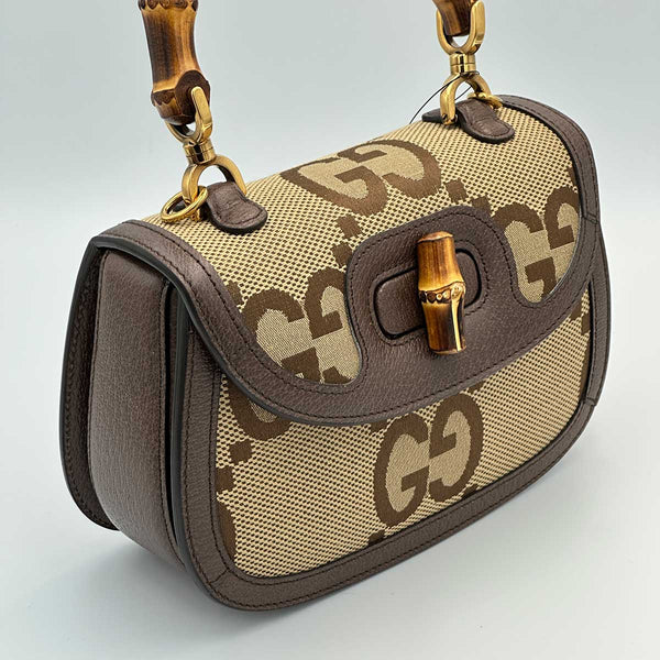 Gucci Bamboo 1947 Top Handle Bag Jumbo GG Canvas Small