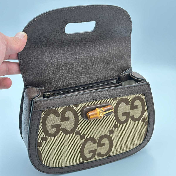 Gucci Bamboo 1947 Top Handle Bag Jumbo GG Canvas Small