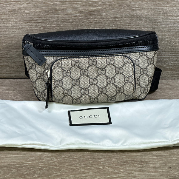 Gucci Black Beige GG Supreme Canvas Belt Bag