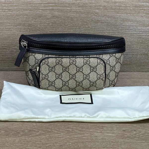 Gucci Black Beige GG Supreme Canvas Belt Bag