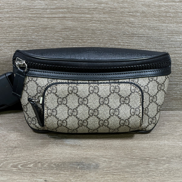 Gucci Black Beige GG Supreme Canvas Belt Bag