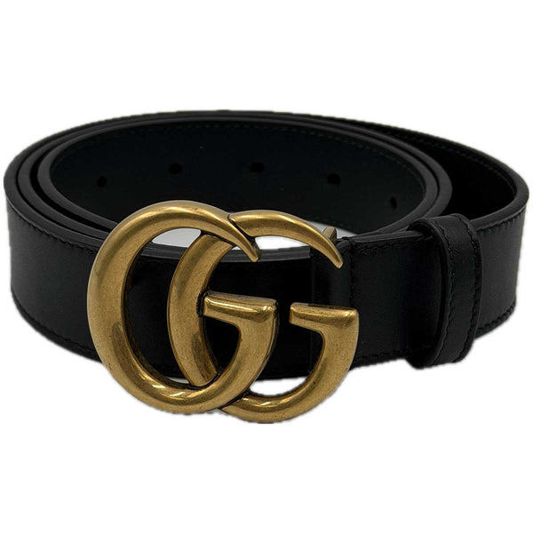 Gucci Black Leather Marmont Belt with Gold Toned GG Hardware 90/36