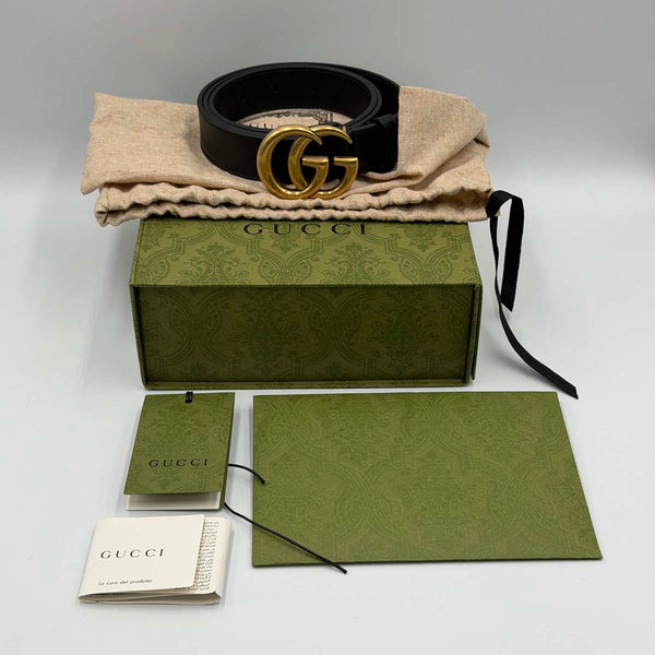 Gucci Black Leather Marmont Belt with Gold Toned GG Hardware 90/36