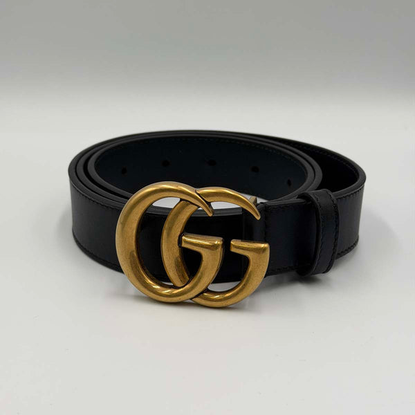 Gucci Black Leather Marmont Belt with Gold Toned GG Hardware 90/36