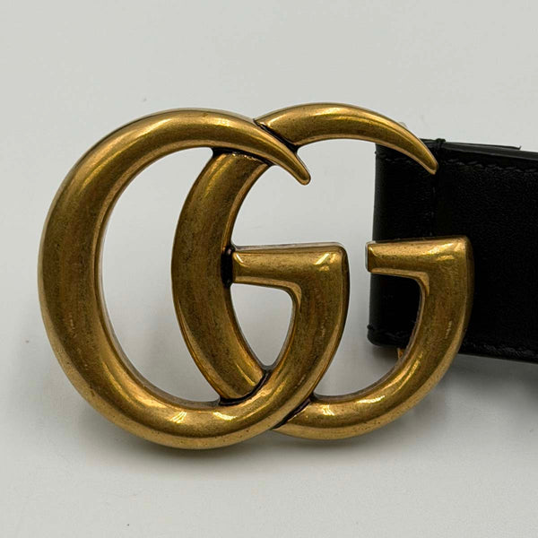 Gucci Black Leather Marmont Belt with Gold Toned GG Hardware 90/36