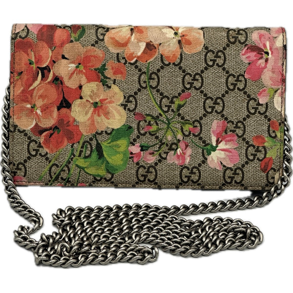 Gucci Blooms Monogram Canvas Wallet on Chain