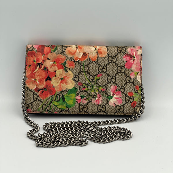 Gucci Blooms Monogram Canvas Wallet on Chain