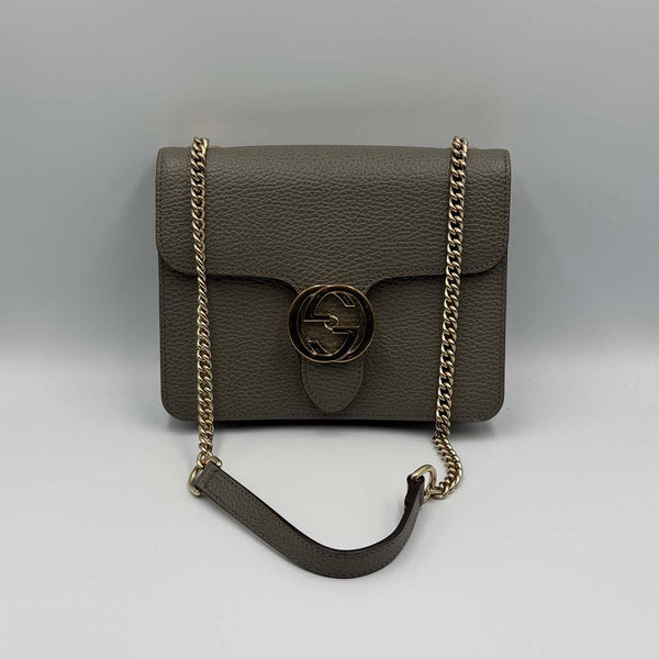 Gucci Dollar Calfskin Small Interlocking G Shoulder Bag - Grey