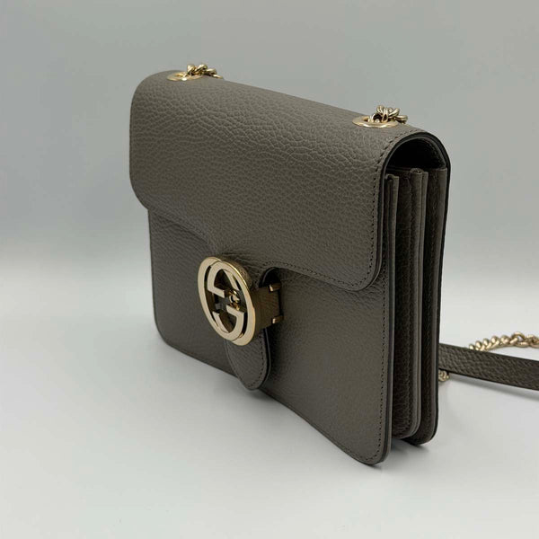 Gucci Dollar Calfskin Small Interlocking G Shoulder Bag - Grey