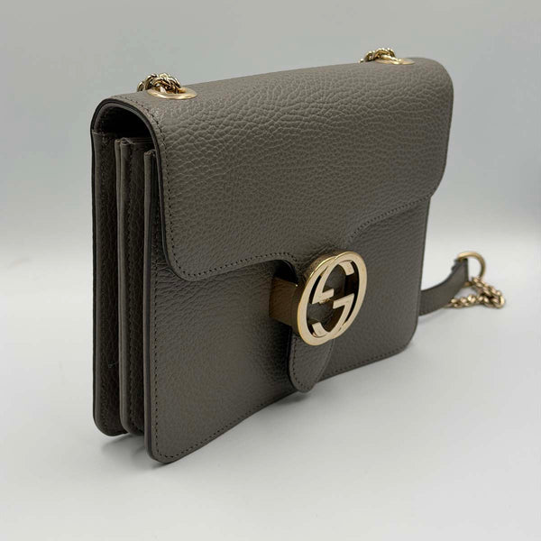 Gucci Dollar Calfskin Small Interlocking G Shoulder Bag - Grey