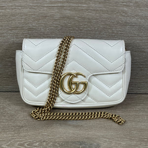 Gucci GG Marmont Leather Super Mini Bag - White - Chicago Pawners & Jewelers