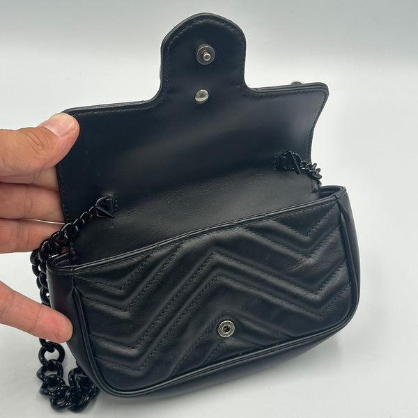 Gucci GG Marmont Monochrome Chain Shoulder / Belt Bag - Black Matelasse