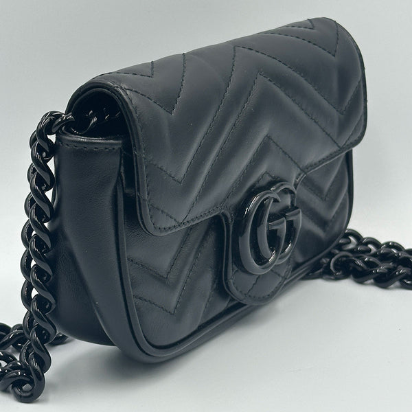 Gucci GG Marmont Monochrome Chain Shoulder / Belt Bag - Black Matelasse
