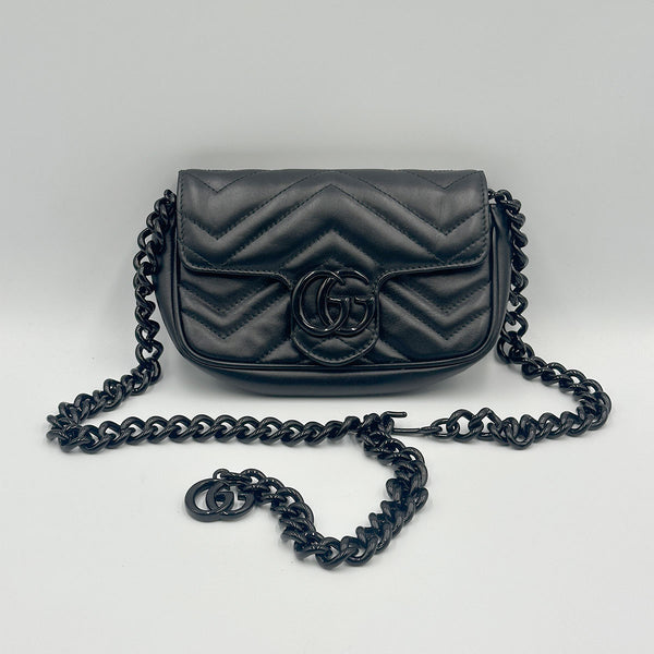 Gucci GG Marmont Monochrome Chain Shoulder / Belt Bag - Black Matelasse