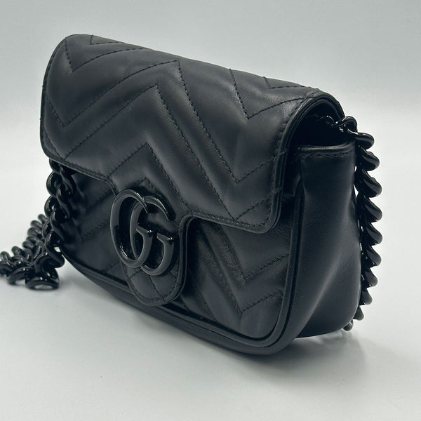 Gucci GG Marmont Monochrome Chain Shoulder / Belt Bag - Black Matelasse