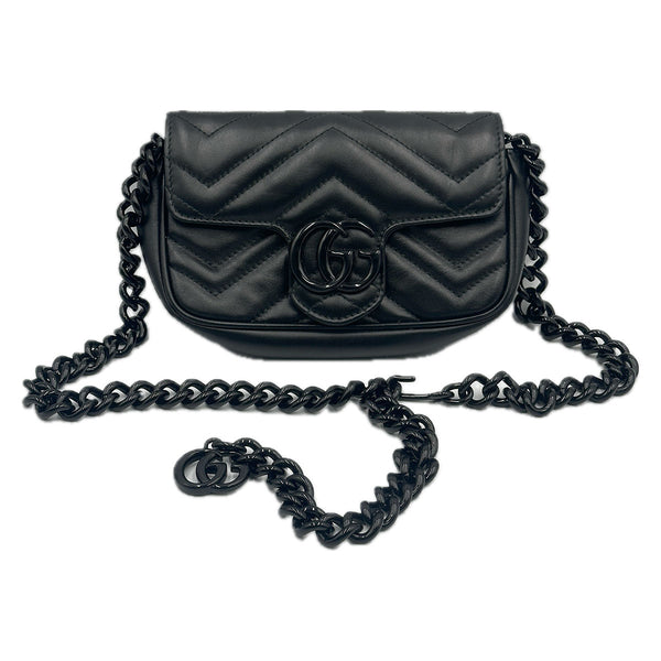 Gucci GG Marmont Monochrome Chain Shoulder / Belt Bag - Black Matelasse