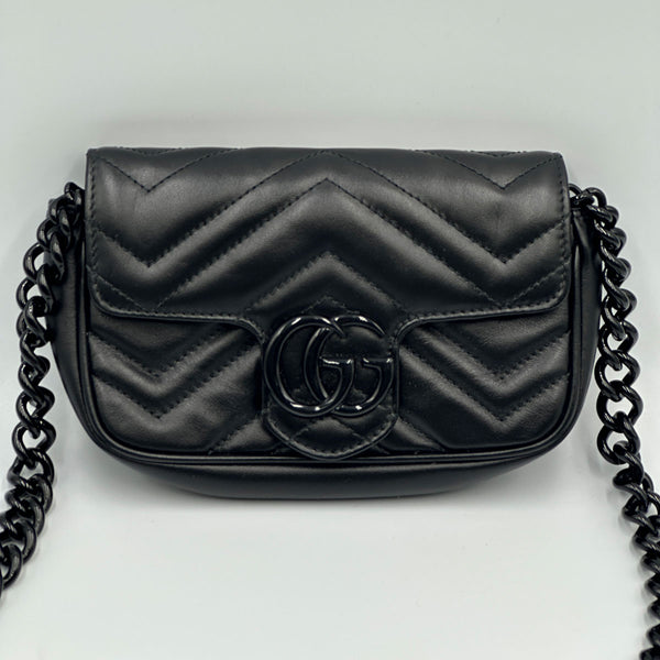Gucci GG Marmont Monochrome Chain Shoulder / Belt Bag - Black Matelasse