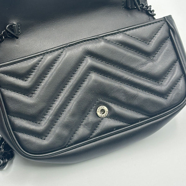 Gucci GG Marmont Monochrome Chain Shoulder / Belt Bag - Black Matelasse