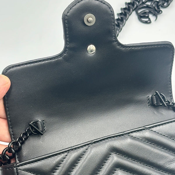 Gucci GG Marmont Monochrome Chain Shoulder / Belt Bag - Black Matelasse