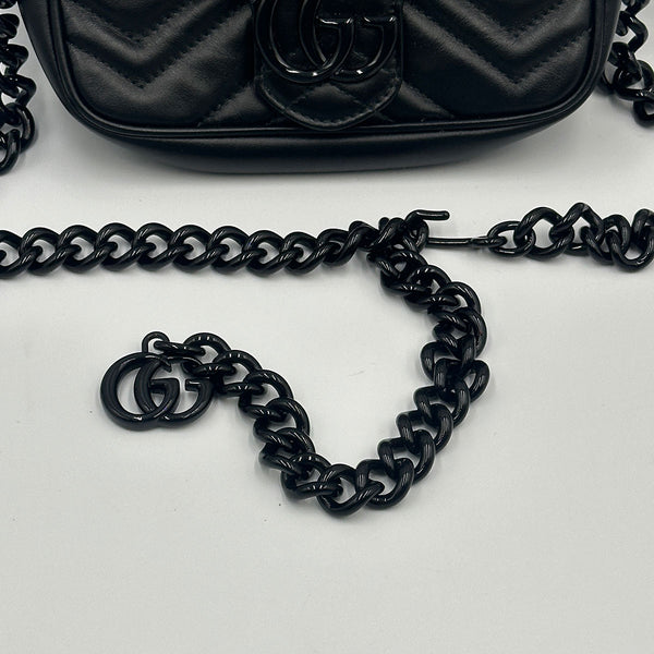 Gucci GG Marmont Monochrome Chain Shoulder / Belt Bag - Black Matelasse