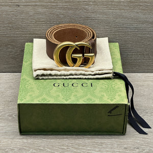 Gucci GG Marmot Wide Belt - Brown Faded Leather - Chicago Pawners & Jewelers