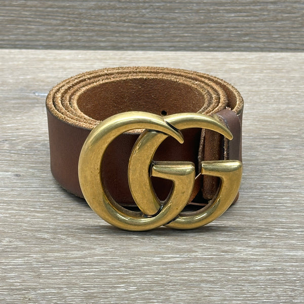 Gucci GG Marmot Wide Belt - Brown Faded Leather - Chicago Pawners & Jewelers