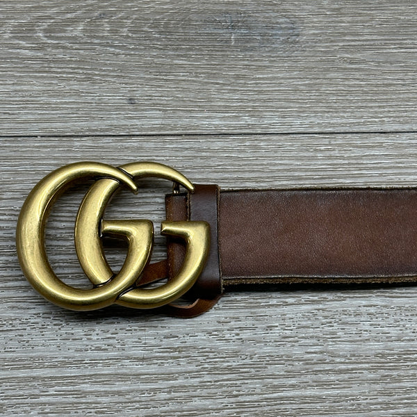 Gucci GG Marmot Wide Belt - Brown Faded Leather - Chicago Pawners & Jewelers