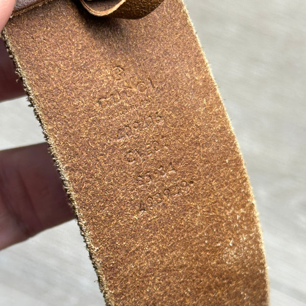 Gucci GG Marmot Wide Belt - Brown Faded Leather - Chicago Pawners & Jewelers