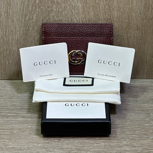 Gucci Grainy Calfskin Zumi Card Holder - Burgundy