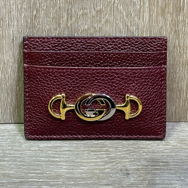 Gucci Grainy Calfskin Zumi Card Holder - Burgundy