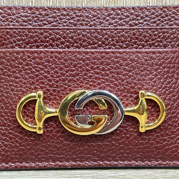 Gucci Grainy Calfskin Zumi Card Holder - Burgundy