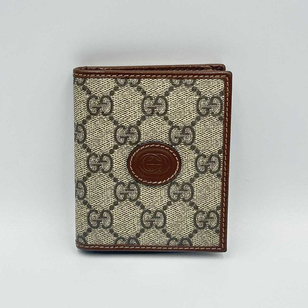Gucci Interlocking GG Supreme Canvas Card Holder - Brown Leather