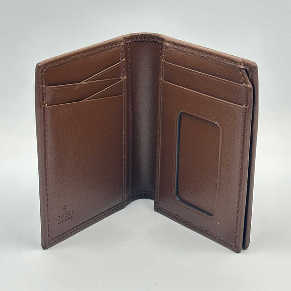 Gucci Interlocking GG Supreme Canvas Card Holder - Brown Leather