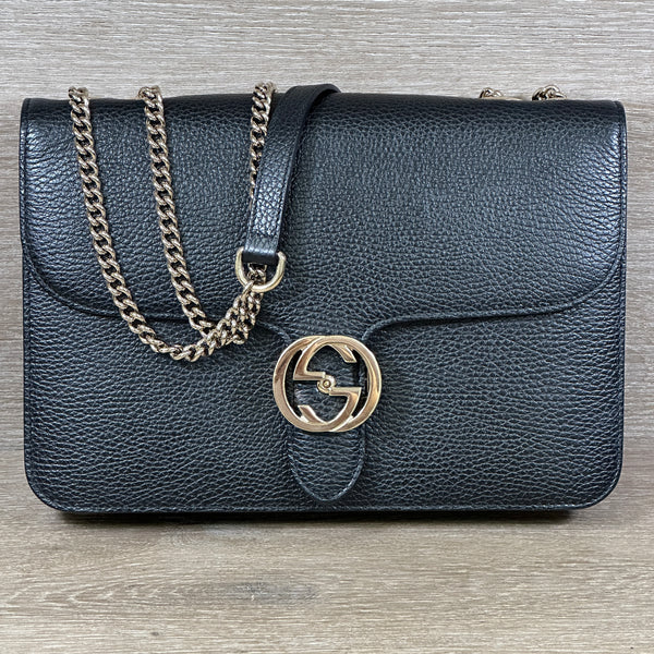 Gucci Medium Dollar Interlocking G Shoulder Bag - Black - Chicago Pawners & Jewelers