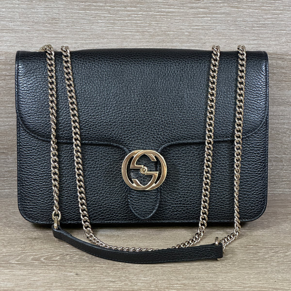 Gucci Medium Dollar Interlocking G Shoulder Bag - Black - Chicago Pawners & Jewelers