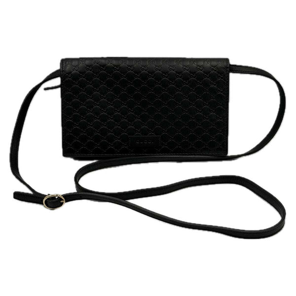Gucci Microguccissima Flap Wallet Shoulder Bag - Black