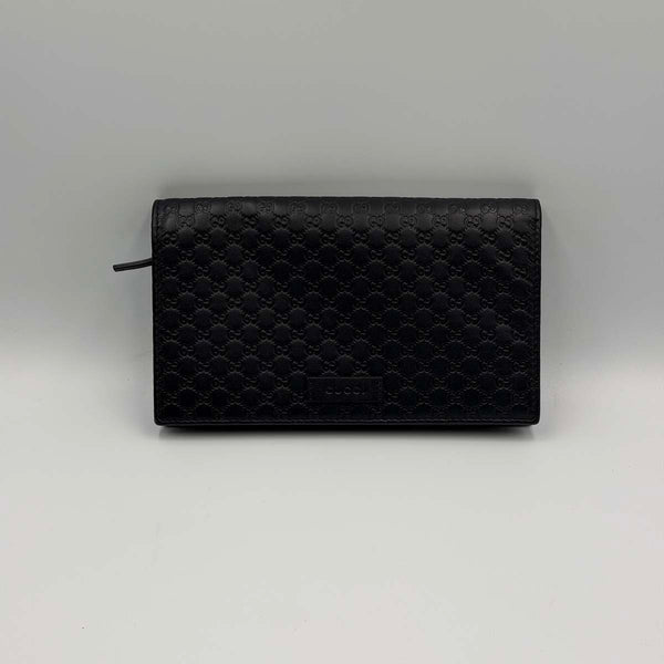 Gucci Microguccissima Flap Wallet Shoulder Bag - Black