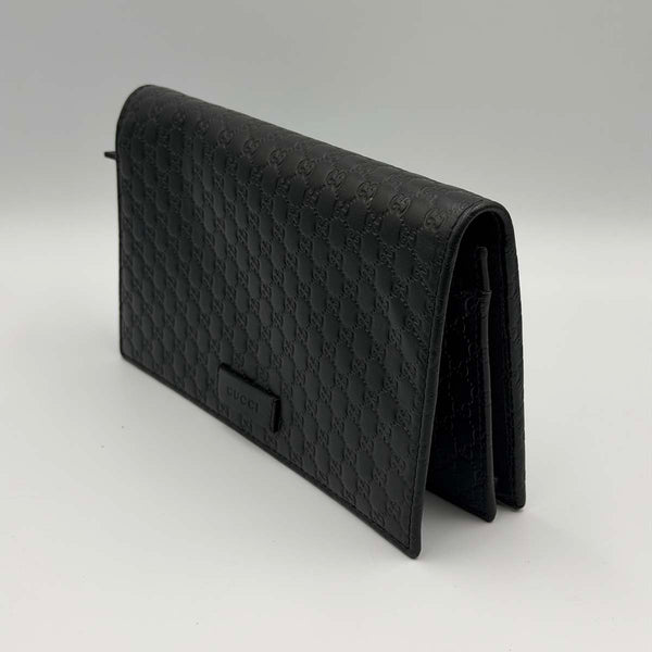 Gucci Microguccissima Flap Wallet Shoulder Bag - Black