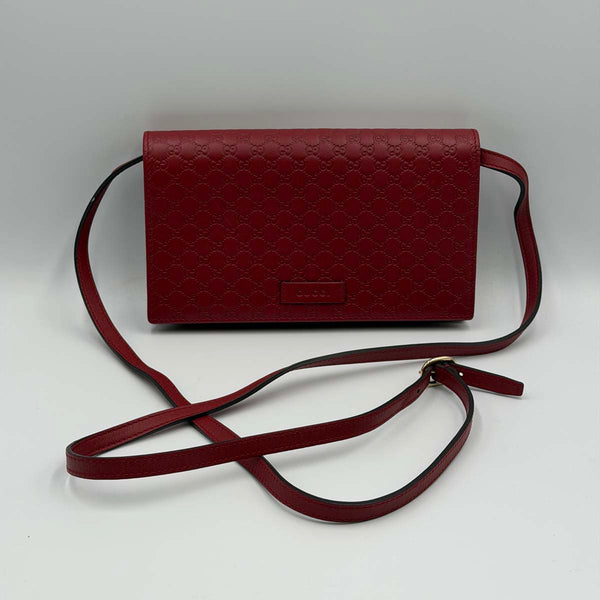 Gucci Microguccissima Flap Wallet Shoulder Bag - Red