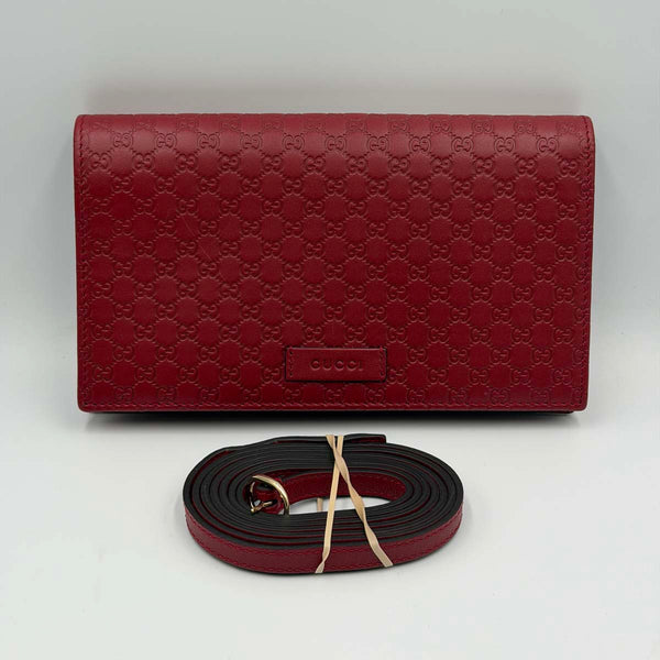 Gucci Microguccissima Flap Wallet Shoulder Bag - Red