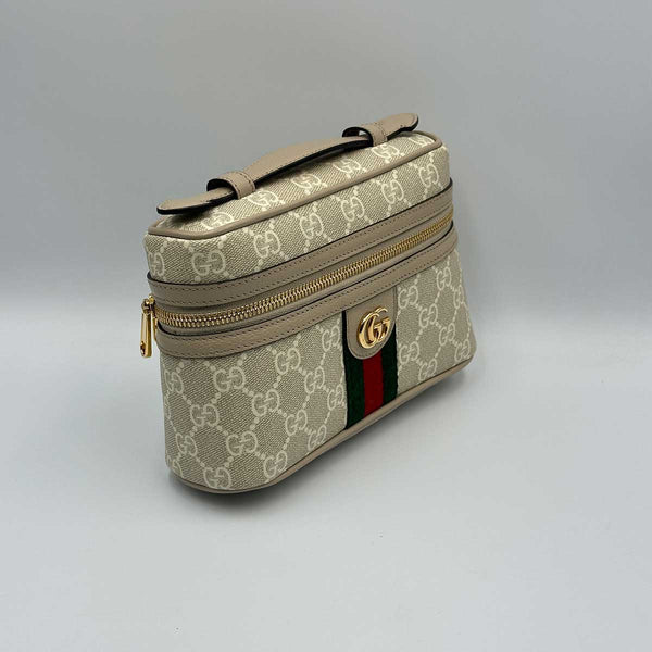 Gucci Mini Ophidia Vanity Case - Beige Leather and Oatmeal Supreme Canvas