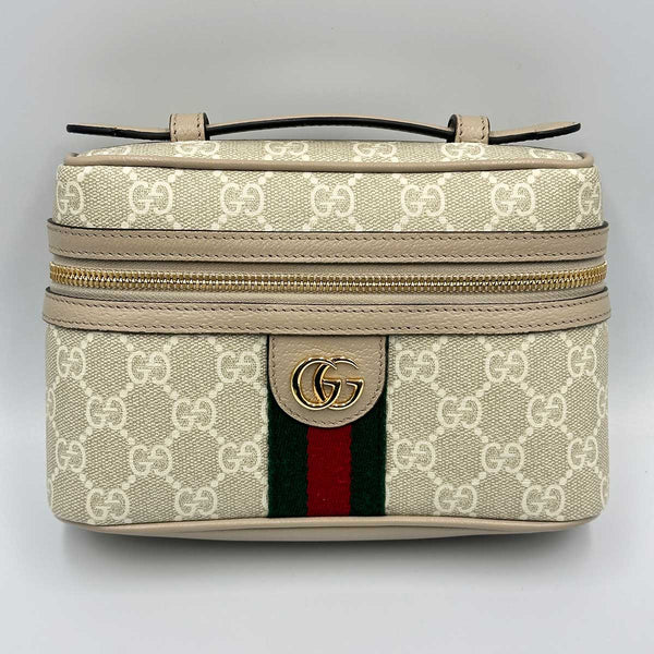 Gucci Mini Ophidia Vanity Case - Beige Leather and Oatmeal Supreme Canvas
