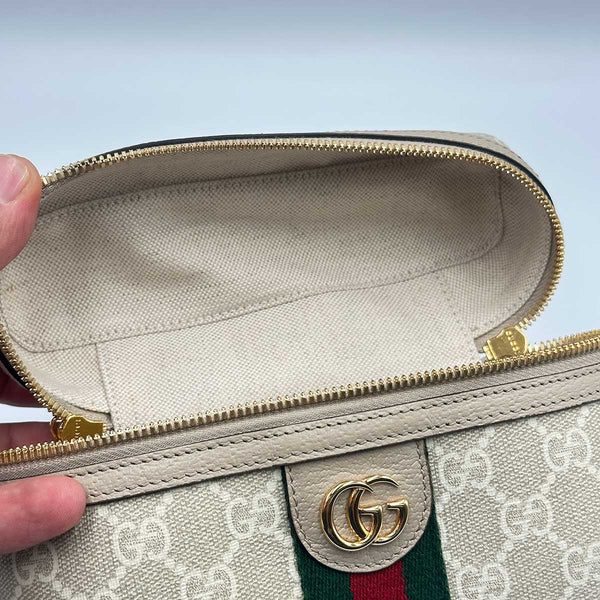 Gucci Mini Ophidia Vanity Case - Beige Leather and Oatmeal Supreme Canvas